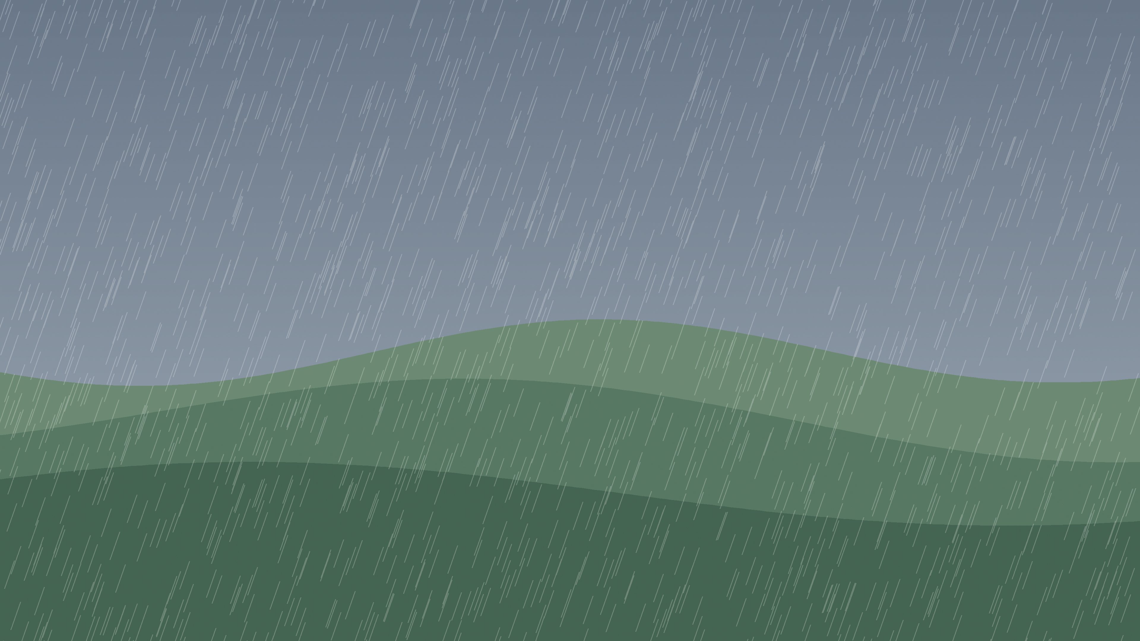 A hillside under grey rain