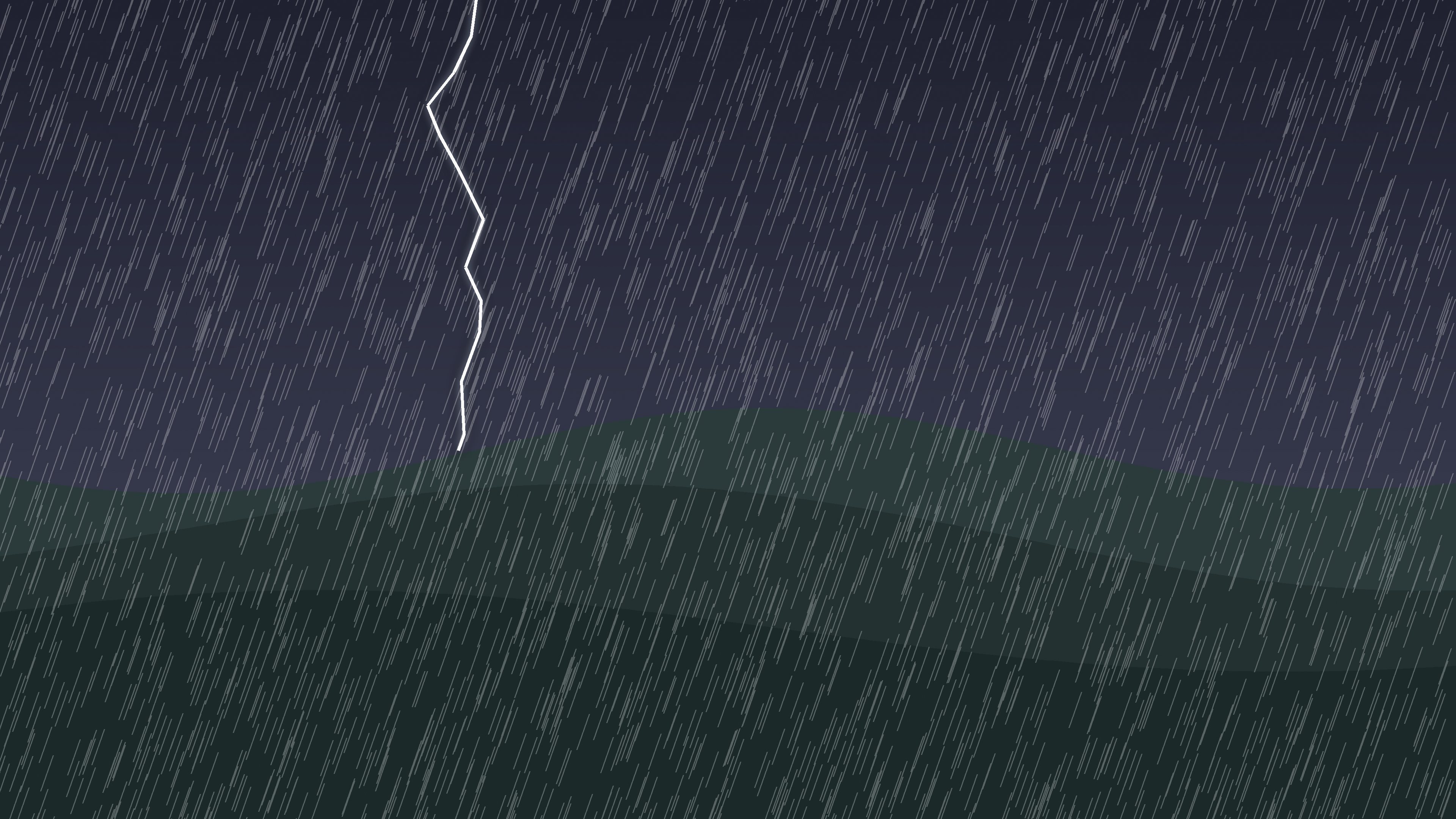 A lightning bolt over dark hills in the rain